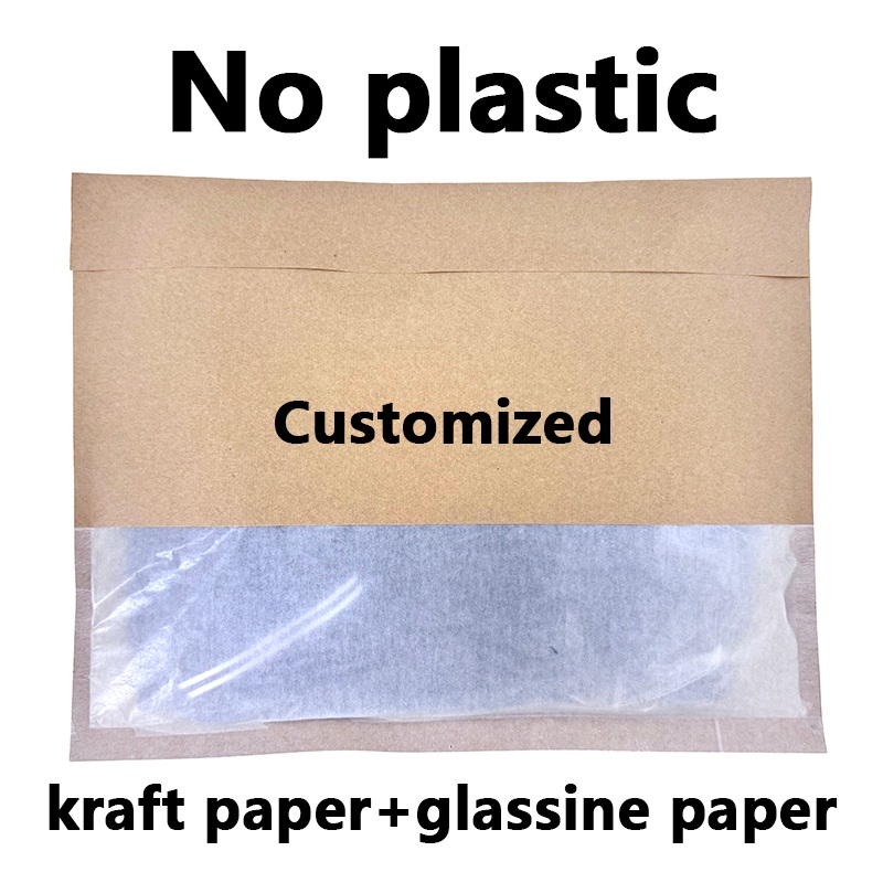 Custom Plastic-Free Recycled Kraft Paper Bag with Glassine Window