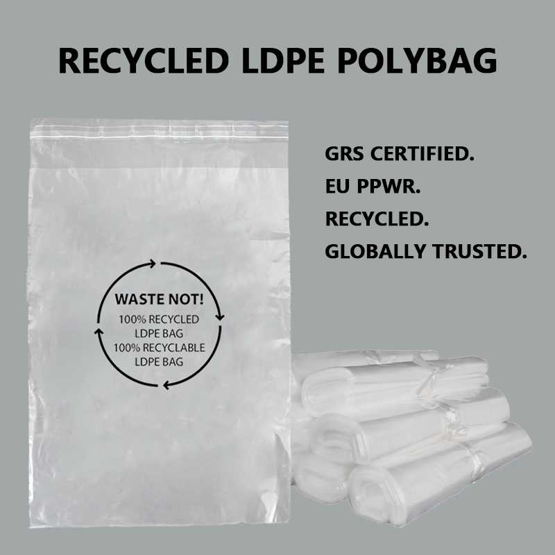 GRS Certified Recycled LDPE Packaging Sacculi ad Sustainable Apparel Packaging